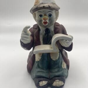 Vintage 1988 Interpur Hobo Clown Music Box with Book